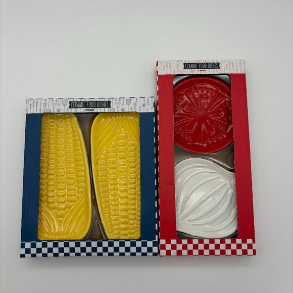 Ceramic Food Dishes, Corn Tomato Onion, Summer BBQ Party Decor Plates NEW - Picture 1 of 5